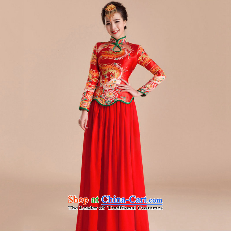 Yet a red wedding dresses long-sleeved qipao reinsert retro-niang bows wedding services al00258 red XXL, naoji a , , , shopping on the Internet