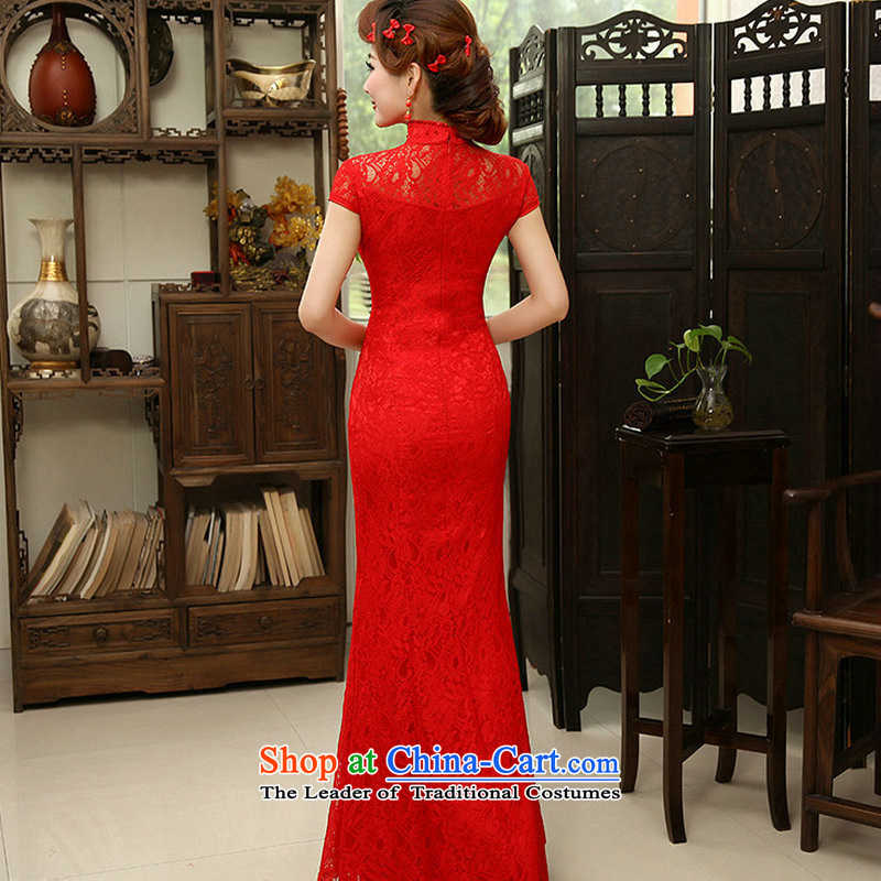 Naoji a 2014 new marriages of Chinese red crowsfoot lace long cheongsam dress al00308 RED M naoji a , , , shopping on the Internet