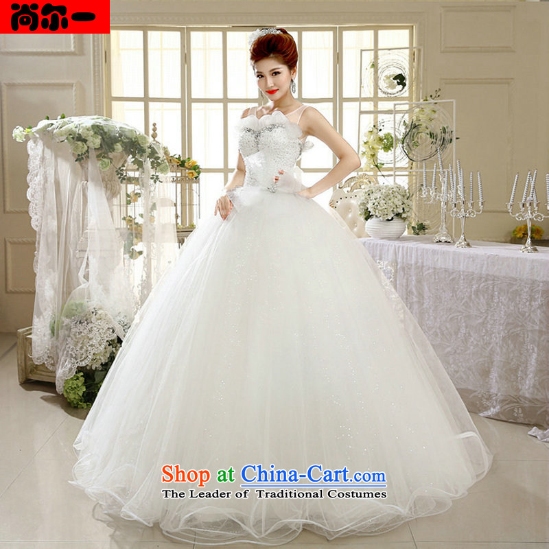 Naoji align to the princess wedding slotted shoulders Korean lace wiping the chest straps wedding dress?XS1305 bon bon?white?S