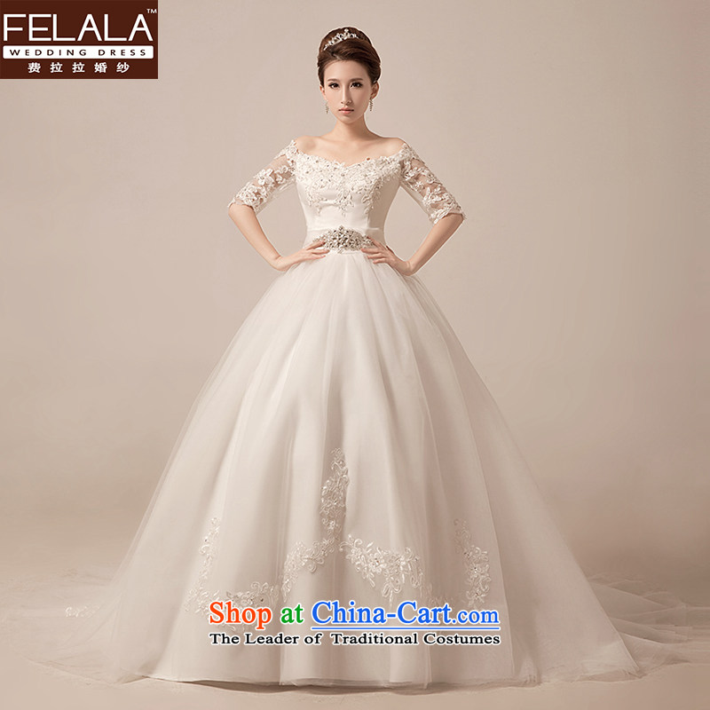 Ferrara new graphics word thin shoulders wedding dresses front stub for a long tail V-Neck lace weddingXL_2 gauge 2
