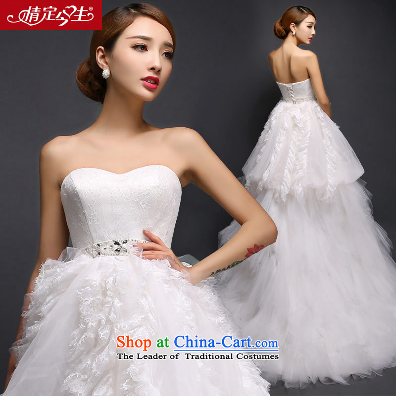 Love of the overcharged Korean sweet princess straps wedding feather pregnant women after long front stub small trailing 2015 autumn and winter White M love of the overcharged shopping on the Internet has been pressed.