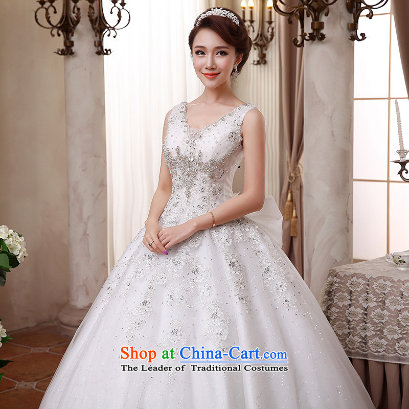 Hei Kaki wedding dresses 2015 new shoulders V-Neck Korean brides bow tie straps to align the diamond wedding ivory , L-hi kaki shopping on the Internet has been pressed.