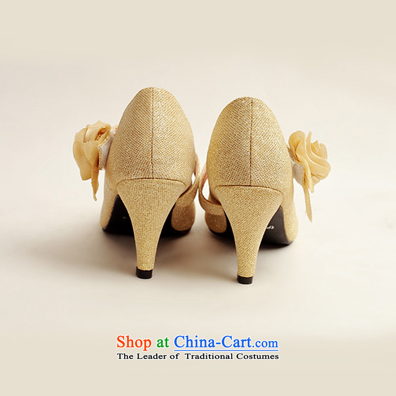 Flower on the gold powder Angel Cayman, Beveled side with single Golden Rose bride marriage shoes, marriage photo album Shoes Show Golden Flower-ki (39) has been pressed DUOQIMAN shopping on the Internet