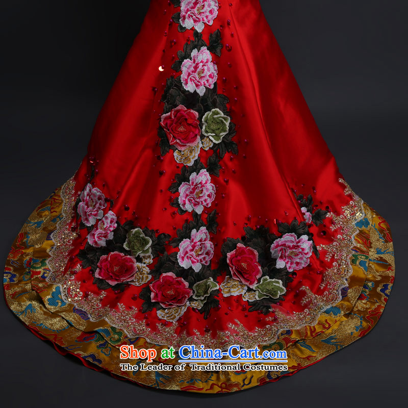 Love of the overcharged retro embroidery dragon robe dress shoulder crowsfoot dress Sau San marriages long tail bows wedding services tailor-made red spot, love of the overcharged shopping on the Internet has been pressed.