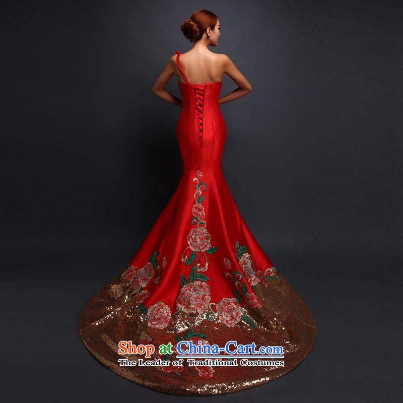 Love of the overcharged by 2015 new bride bows to retro embroidery on chip drag crowsfoot Sau San Mei dress upscale long wedding dress evening dresses wedding red tailor-made exclusively the concept of love of the overcharged shopping on the Internet has