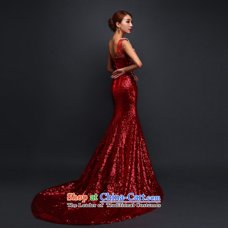 Love of the overcharged by 2015 new bride services on-chip bows crowsfoot tail autumn and winter new banquet dress wedding V-Neck Diamond red XL, love of the overcharged shopping on the Internet has been pressed.