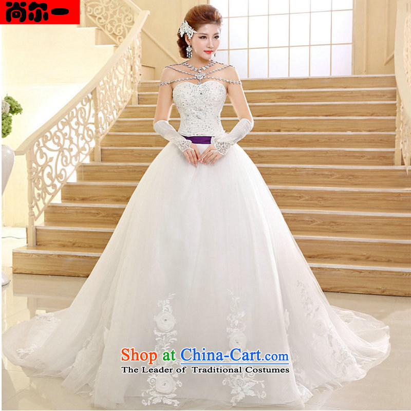 Naoji in the Korean version of the stylish new high-lumbar bride tail wedding V-neck and chest straps dress xs1016 WhiteXXL