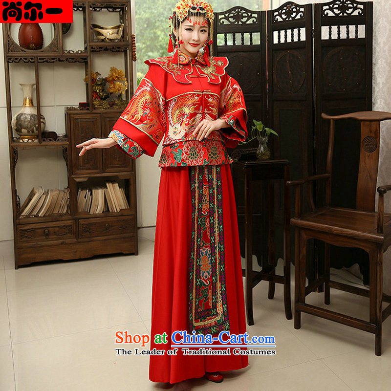 A bride her dress naoji red Chinese Antique bows to marry Miss Cyd Wo service long-sleeved qipao pregnant women can penetrate xs1014 redS