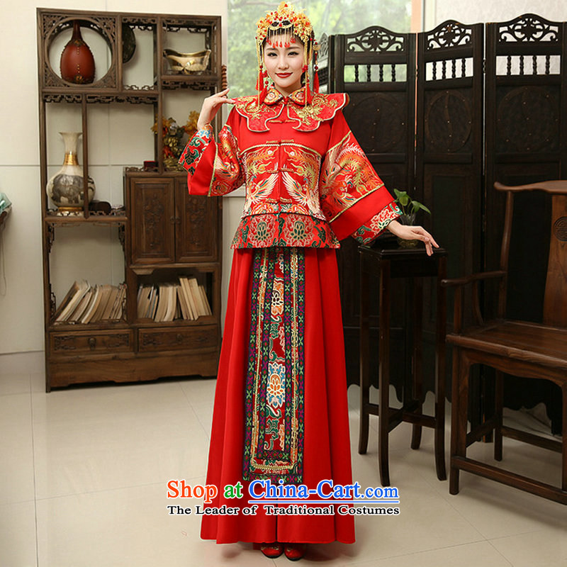 A bride her dress naoji red Chinese Antique bows to marry Miss Cyd Wo service long-sleeved qipao pregnant women can penetrate xs1014 red S naoji a , , , shopping on the Internet