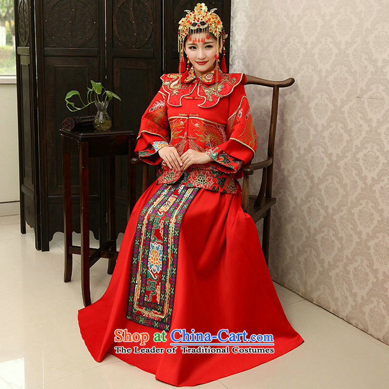 A bride her dress naoji red Chinese Antique bows to marry Miss Cyd Wo service long-sleeved qipao pregnant women can penetrate xs1014 red S naoji a , , , shopping on the Internet