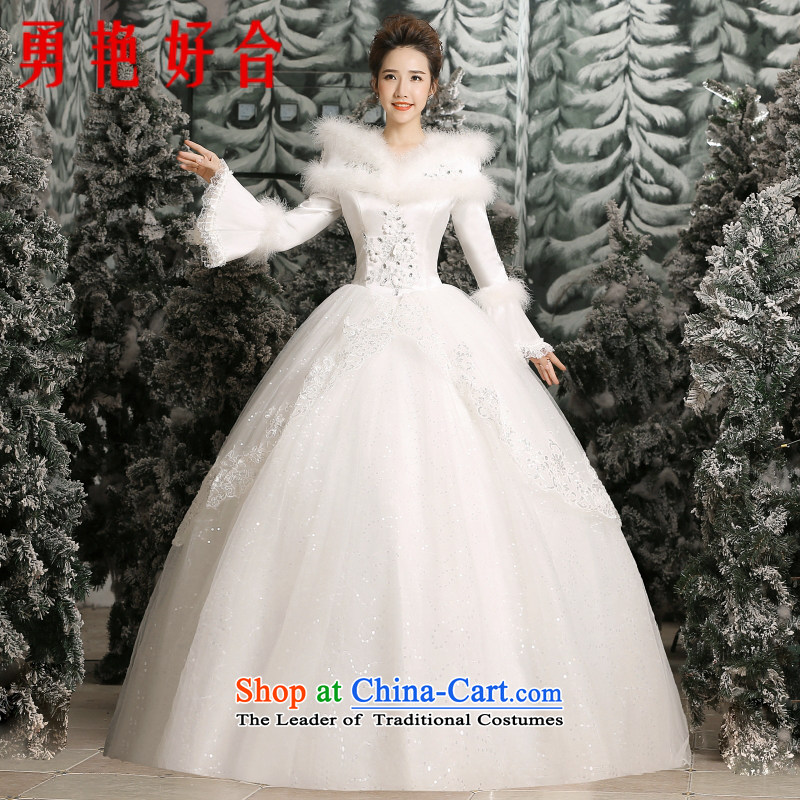 Yong-yeon and wedding winter 2015 new Korean wedding winter long-sleeved gross for thick winter_ cotton wedding white L
