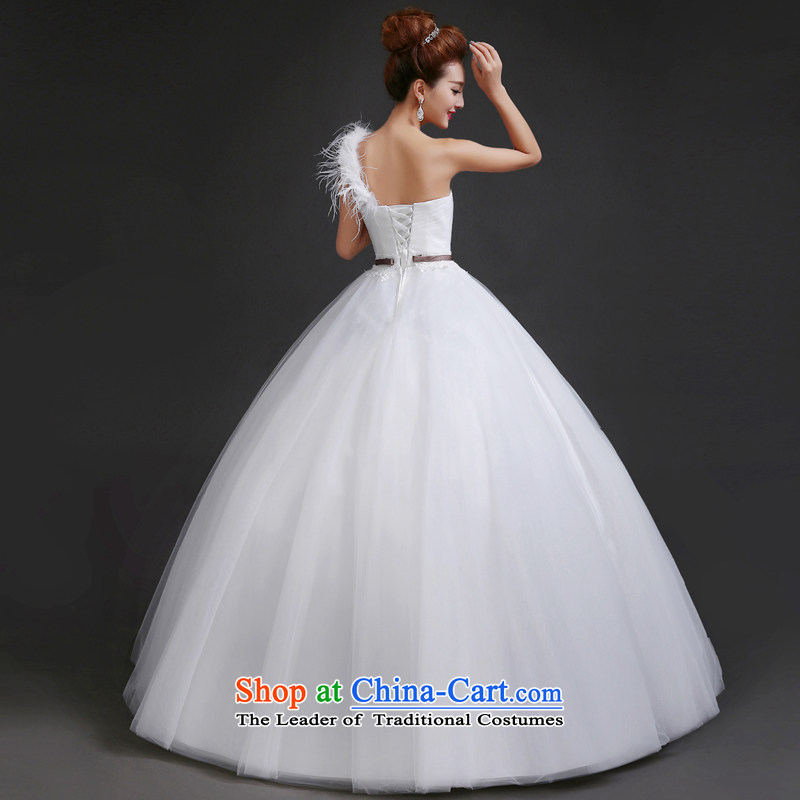 7 Color 7 tone Korean new stylish single 2015 shoulder feather Sau San Video Land align thin bon bon skirt wedding dress H050 white L, 7 color 7 Tone , , , shopping on the Internet