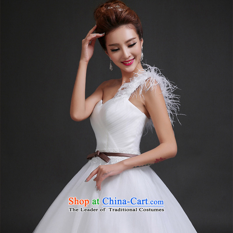 7 Color 7 tone Korean new stylish single 2015 shoulder feather Sau San Video Land align thin bon bon skirt wedding dress H050 white L, 7 color 7 Tone , , , shopping on the Internet