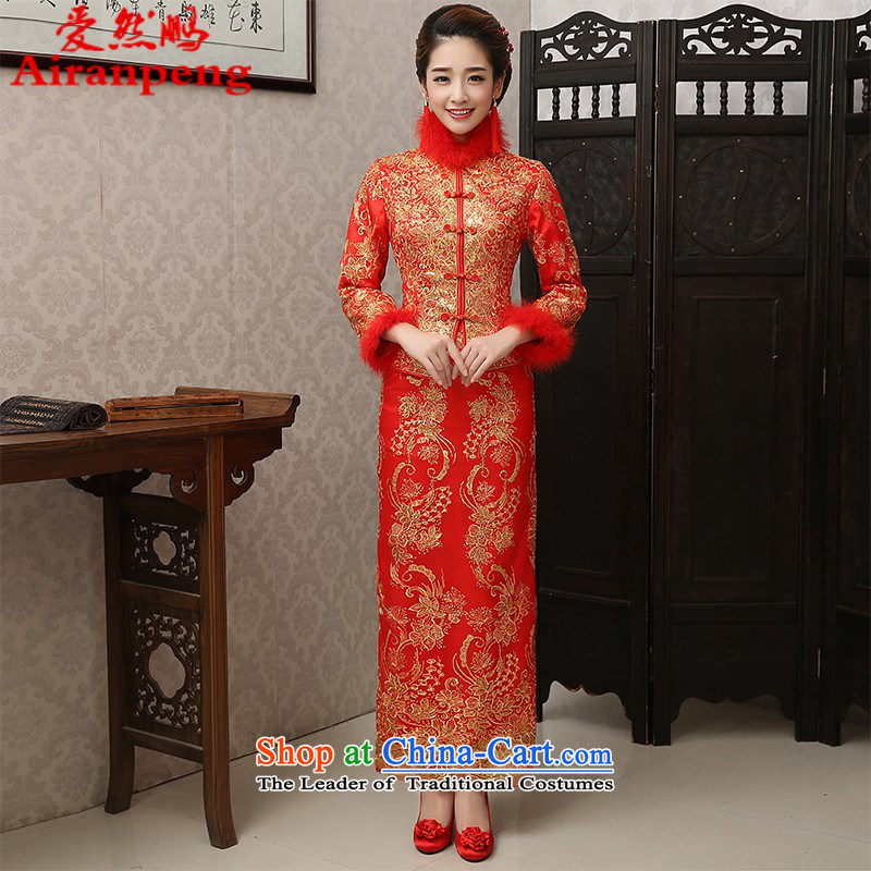 2014 New Chinese wedding dress Sau Wo service long cotton bows to sepia bride qipao autumn and winter red autumn the cotton XL package, Love Returning so AIRANPENG Peng () , , , shopping on the Internet