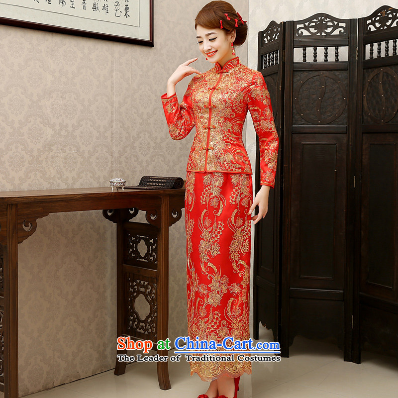 2014 New Chinese wedding dress Sau Wo service long cotton bows to sepia bride qipao autumn and winter red autumn the cotton XL package, Love Returning so AIRANPENG Peng () , , , shopping on the Internet