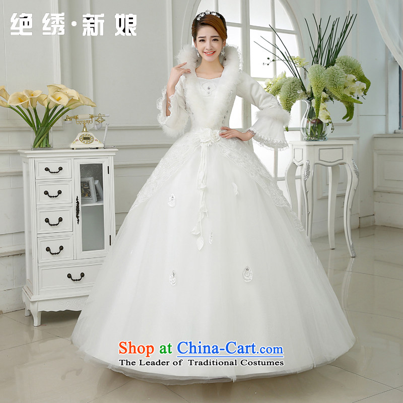 No new bride embroidered 2015 Marriage warm winter clothing thick collar gross winter clothing long-sleeved white wedding XL code 2 ft 2 waist Suzhou Shipment