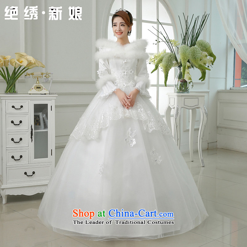 Embroidered is thenew 2015 bride thick winter clothing marriage winter wedding long-sleeved lace white weddingXXXL Sau San 2 ft 4 waist Suzhou Shipment