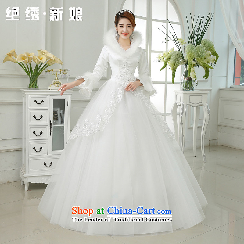Embroidered bride2015 winter is by no means a new cotton wedding dress long-sleeved gross for lace diamond winter clothing zipper wedding whiteS code1 ft 9 waist Suzhou Shipment