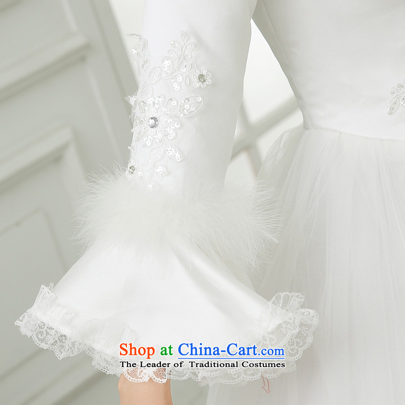 Embroidered bride 2015 winter is by no means a new cotton wedding dress long-sleeved gross for lace diamond winter clothing zipper wedding white S code 1 ft 9 Suzhou shipment, waist embroidered bride shopping on the Internet has been pressed.