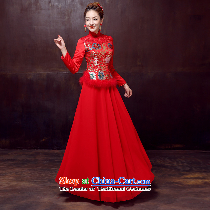 Love So Peng 2014 autumn and winter new long-sleeved cheongsam dress long Sau San marriages red winter clothing, bows cotton qipao XXL need to do not return, love so Peng (AIRANPENG) , , , shopping on the Internet