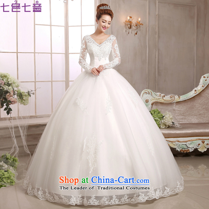 7 Color 7 tone Korean won the new version of 2015 lace princess slotted shoulder V-Neck video thin wedding dresses wedding H051 long-sleeved white tailored _does not allow_