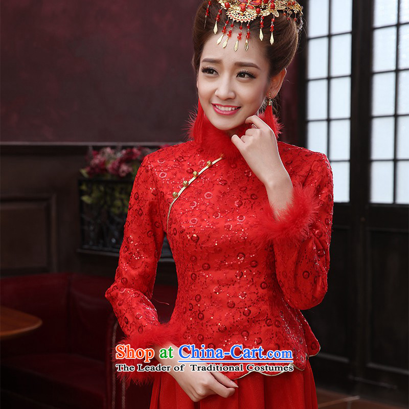 Red Chinese Winter plus cotton plus gross warm piping wedding dresses long bows to women's bride cheongsam dress XXL need to do not return, love so Peng (AIRANPENG) , , , shopping on the Internet