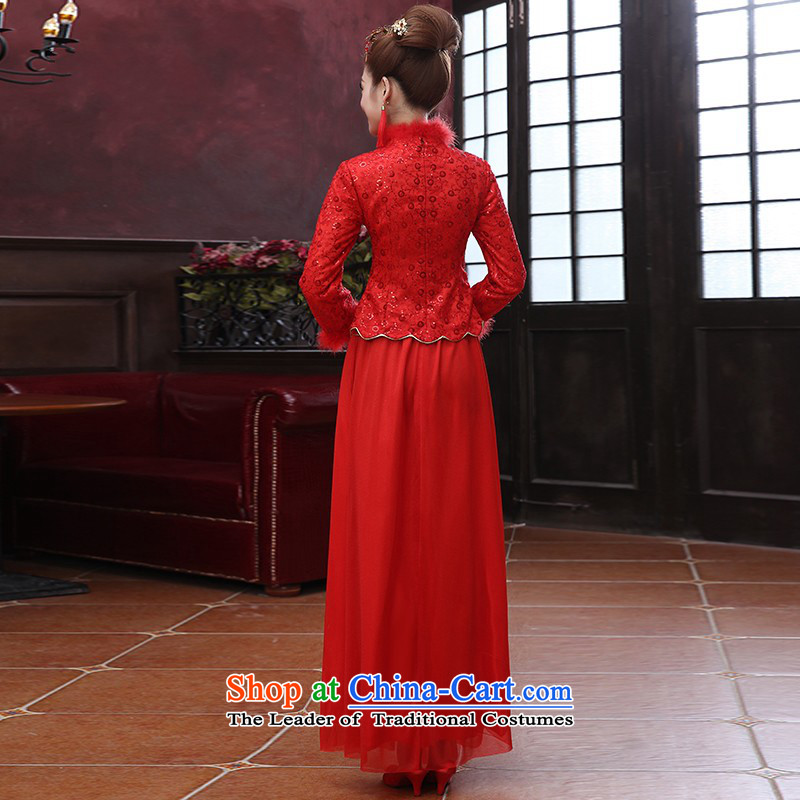 Red Chinese Winter plus cotton plus gross warm piping wedding dresses long bows to women's bride cheongsam dress XXL need to do not return, love so Peng (AIRANPENG) , , , shopping on the Internet
