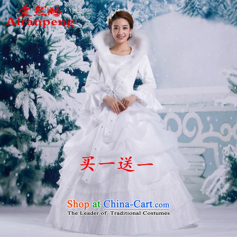 The 2014 Winter new stylish long-sleeved plus cotton Diamond Jewelry marry bride warm winter clothing wedding dress princess skirt buy one get one cluster support to the size of the Customer for no return