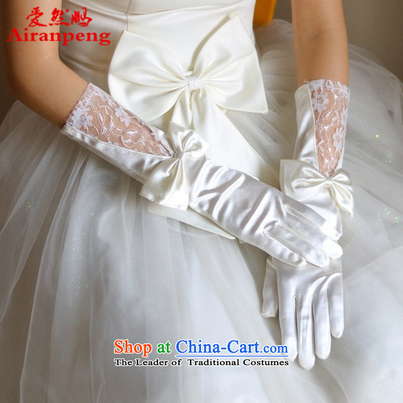 Bow Tie lace satin bridal gloves wedding accessories ST13 White