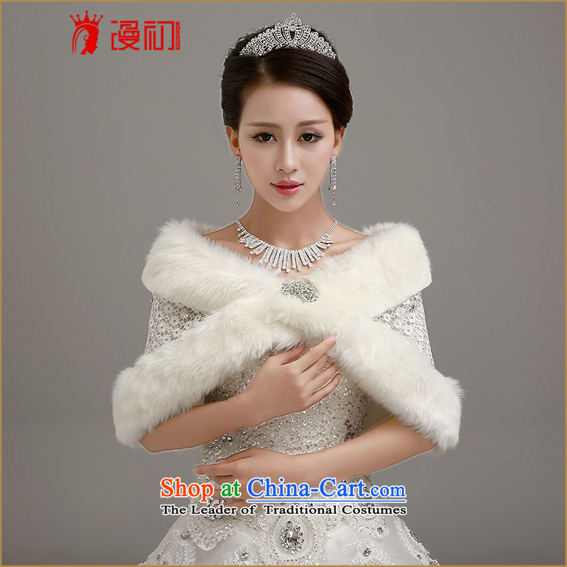 In the early?2015 bride walks wedding shawl winter wedding at small shoulder winter wedding warm jacket high rabbit wool shawl white water-soluble lace C are code