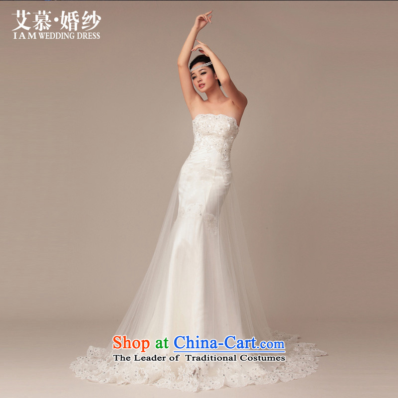 The?2015 new HIV at the strap satin lace long tail Stylish retro version korea diamond wedding White?M