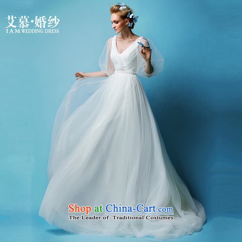 The Wedding?2015 HIV new subsection covers lei deep V semi permeable long-sleeved princess bon bon skirt bride wedding dresses White?M