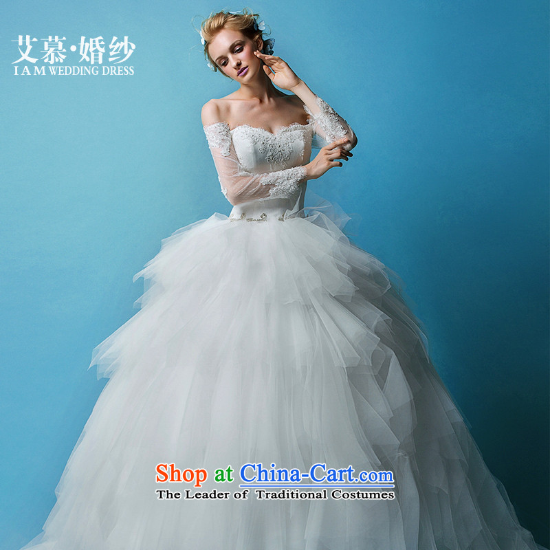The Wedding2015 HIV new lingyao wiping the chest long-sleeved lace bon bon skirt bride wedding dresses whiteL