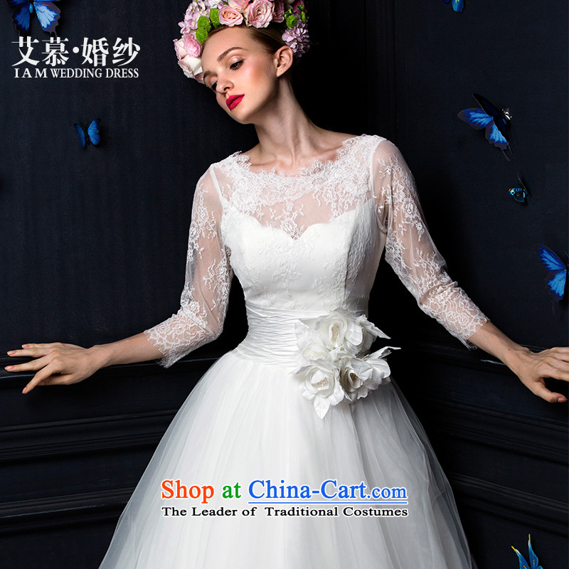 The Wedding 2015 HIV New Pik-tung and chest semi permeable lace long-sleeved long tail bride wedding dresses whiteL