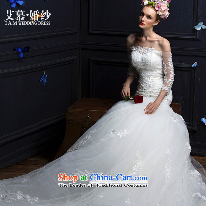 The?new 2015 Program concept and Ms Audrey EU chest lace a field shoulder long-sleeved crowsfoot tail wedding dresses white?L