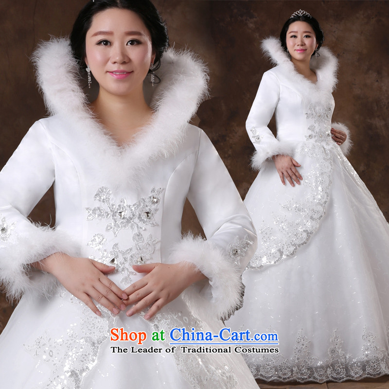 2014 Winter Olympics guijin Keun-shared bride wedding dresses to align the back of the zip bride wedding long-sleeved gross Warm White?XXXXL wedding scheduled 3 days from Suzhou Shipment