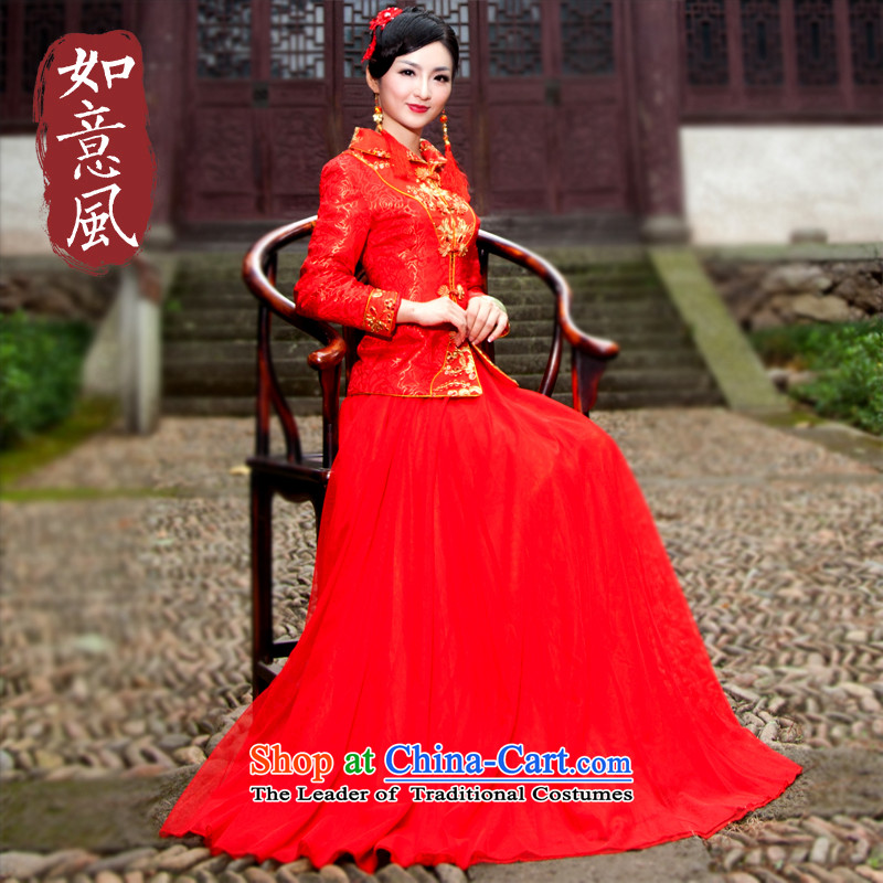 After a new wind autumn and winter bride folder cotton dress chinese red color wedding package long-sleeved dress cheongsam dress large 4068th 4068th XXL, ruyi wind shopping on the Internet has been pressed.