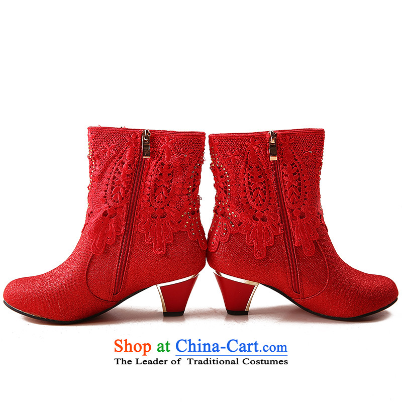 Marriage wears the autumn and winter of 2014 Ladies Boot red boots the the high-heel marriage marriage shoes with rough shoes bride Baseball Shoes and Boots in winter boots 10-cm with 35 love so Peng (AIRANPENG) , , , shopping on the Internet