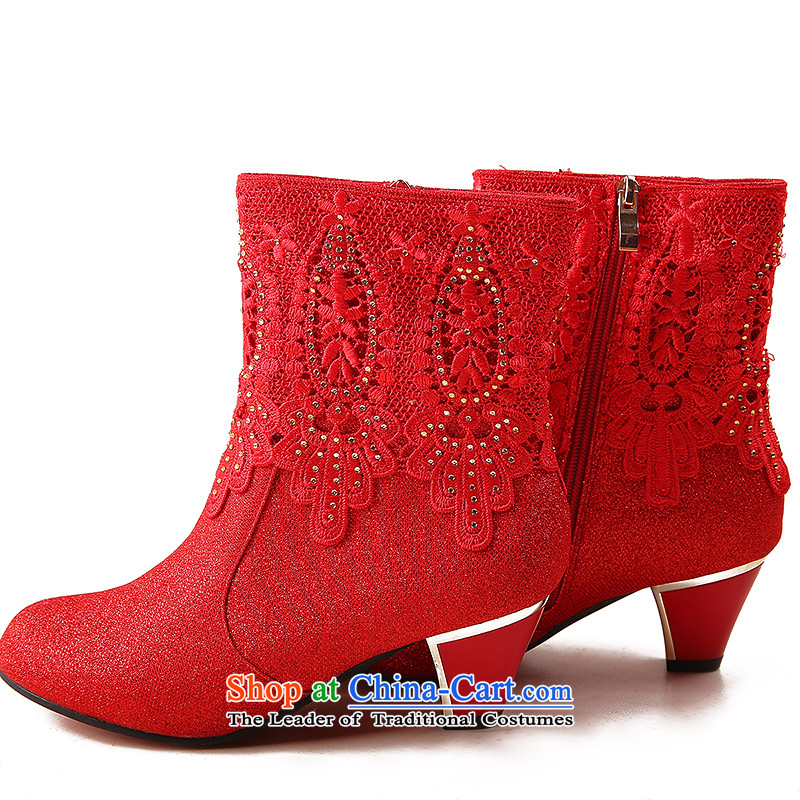 Marriage wears the autumn and winter of 2014 Ladies Boot red boots the the high-heel marriage marriage shoes with rough shoes bride Baseball Shoes and Boots in winter boots 10-cm with 35 love so Peng (AIRANPENG) , , , shopping on the Internet