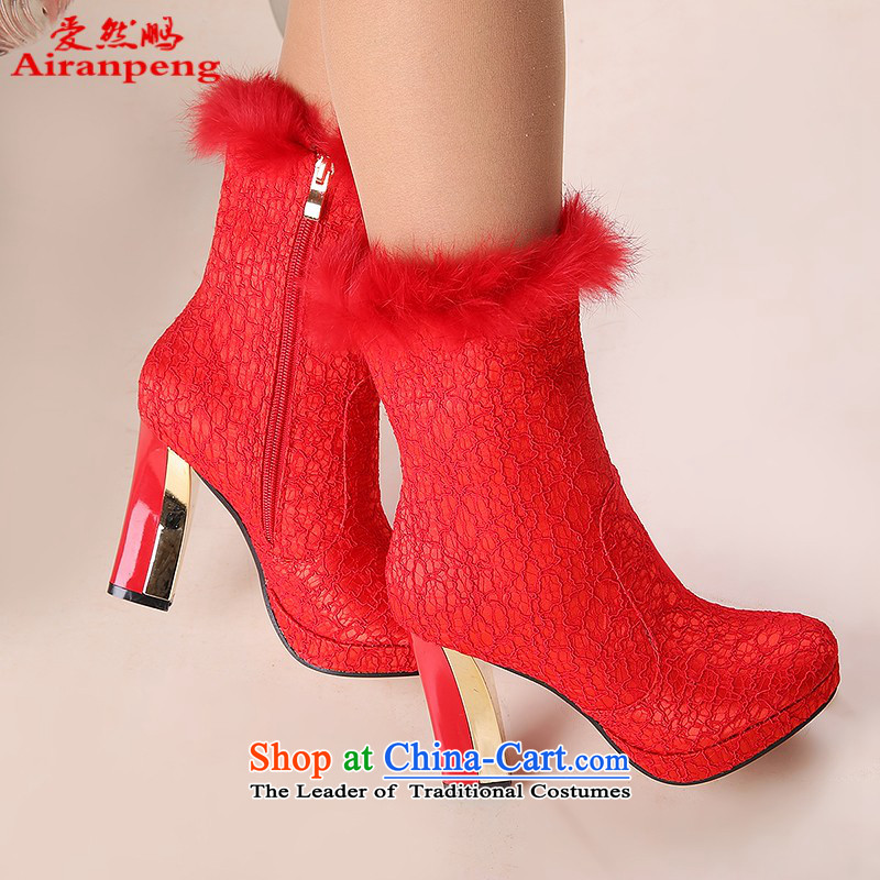 Marriage Women 2014 new winter marriage wears a pair of red high-brides fall and winter marriage shoes wedding shoes snowshoeing bootie girl with 10 cm37