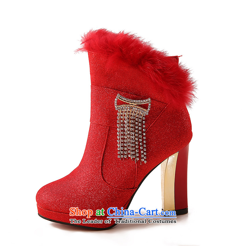 Marriage Women 2014 autumn and winter new bold with a pair of red high-cotton bootie snowshoeing bride shoes marriage shoes winter) 10-cm with 36 love so Peng (AIRANPENG) , , , shopping on the Internet