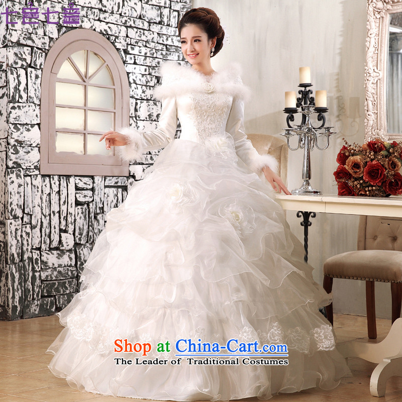 7 Color 7 tone Korean Winter, 2015 wedding dress winter large long-sleeved white thick winter clothing pregnant women high waist cotton weddingH047WhiteXXL Straps