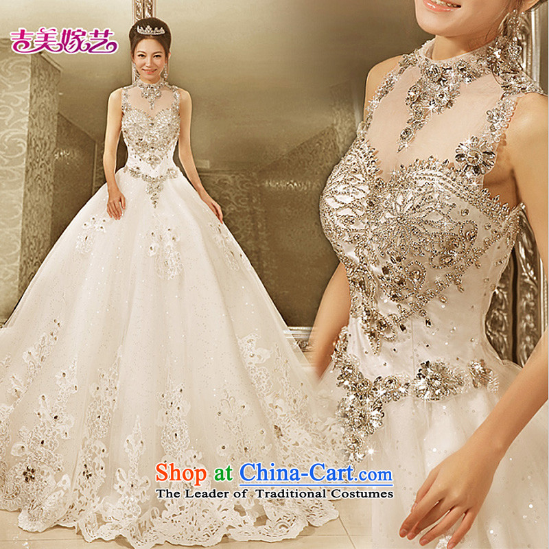 Pre-sale - American married new 2015 Korea Art Edition Princess skirt tail HT7211 dress video thin bride water drilling wedding no lace 1.5 m tail XS