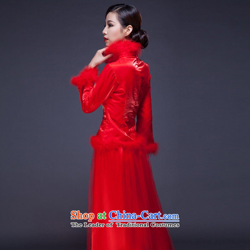 2014 Long Red Dress improved qipao winter of marriage cotton waffle wedding dresses bride long-sleeved bows to the size of the customer to be refunded, love so Peng (AIRANPENG) , , , shopping on the Internet