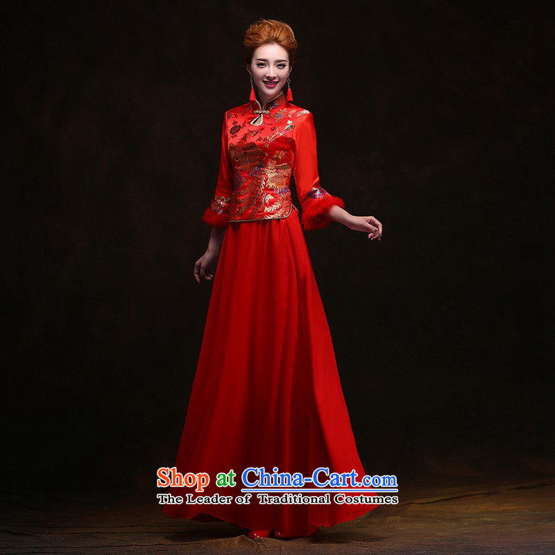 Winter cheongsam bows services 2014 new bride stylish wedding dresses wedding red marriage long retro women clients to do not returning the size to love, so Peng (AIRANPENG) , , , shopping on the Internet