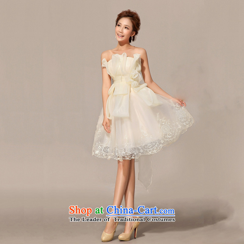 The end of the shallow bridesmaid dress uniform dress bows short, champagne color M-CTXLF49 end shopping on the Internet has been pressed.