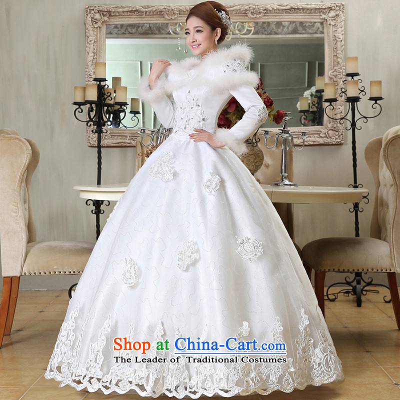 7 Color 7 tone Korean New 2015 winter clothing marriages a long-sleeved shoulder the cotton field winter wedding dresses white H053 White M 7 7 Color Tone , , , shopping on the Internet