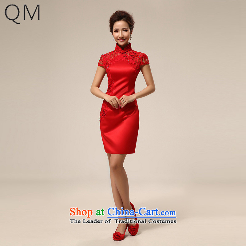 At the end of light red qipao gown bride short marriage QIPAO_ bows to show dress CTX QP62 RED S