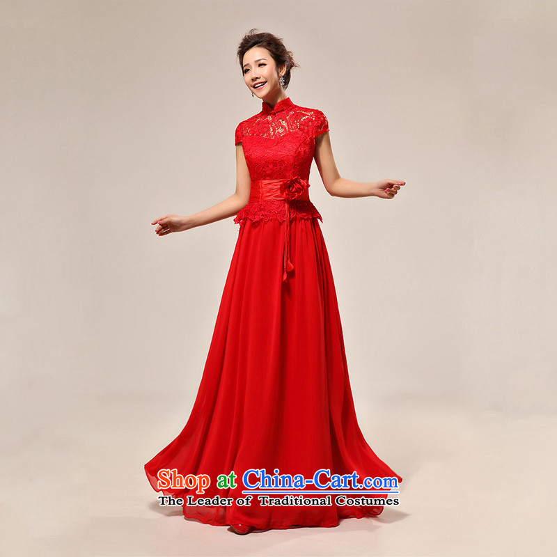 At the end of light wedding dress sexy qipao slotted shoulder red lace bride wedding dress CTX LF133  XXL, red light at the end of shopping on the Internet has been pressed.