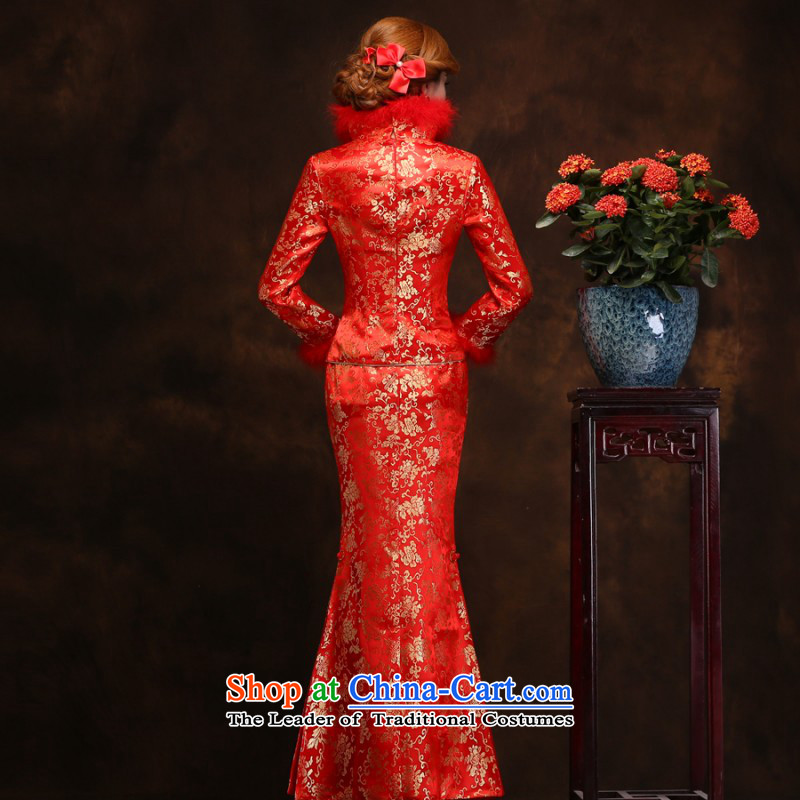 The 2014 autumn and winter new marriages cheongsam dress long red long-sleeved Sau San crowsfoot marriage qipao skirt XXL do not need to return, love so Peng (AIRANPENG) , , , shopping on the Internet